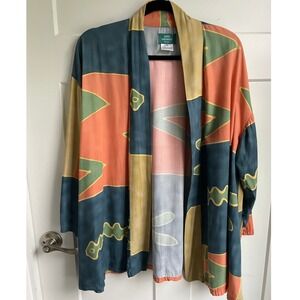 Vintage Simply Southwest Batik Kimono Cardigan Open Front Earthy Boho Rayon M